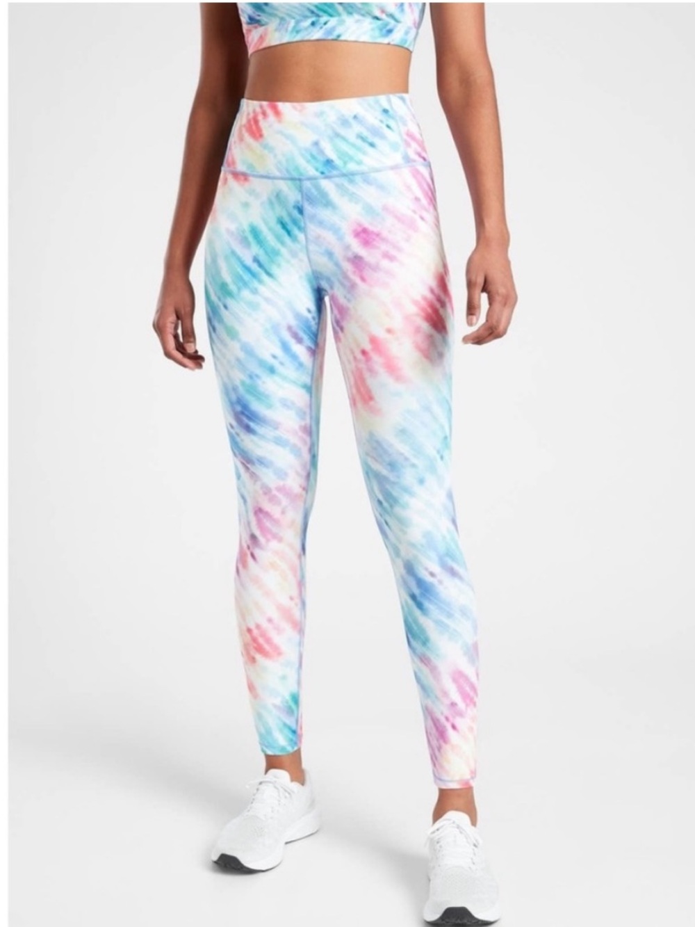 Athleta Love Proud Pride collection Set: Rainbow tie dye 7/8 leggings & Bra Sz M